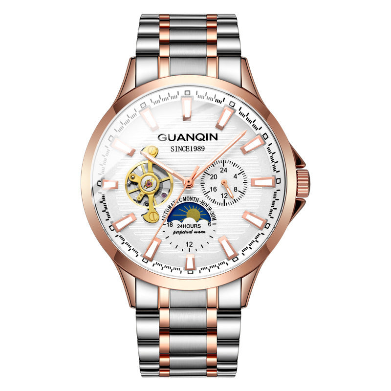 Guanqin Men's Watch Business Casual Automatic Movement Mechanical Watch Waterproof Leather Band Man Watch - Acquisti Online