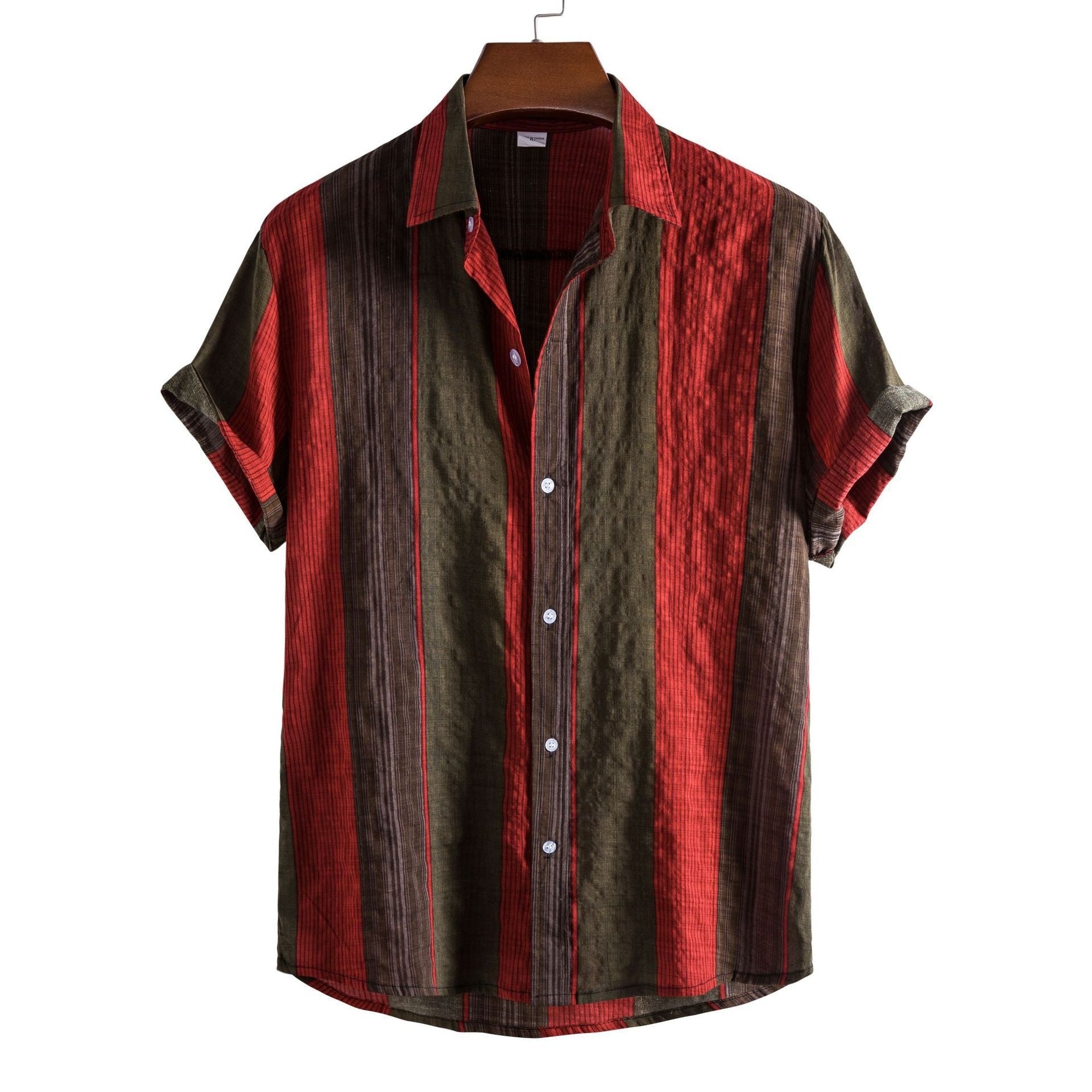 Modieus casual overhemd voor heren, effen kleur, vintage 3D-geprint patroon, korte mouwen, Hawaiiaans casual overhemd voor heren