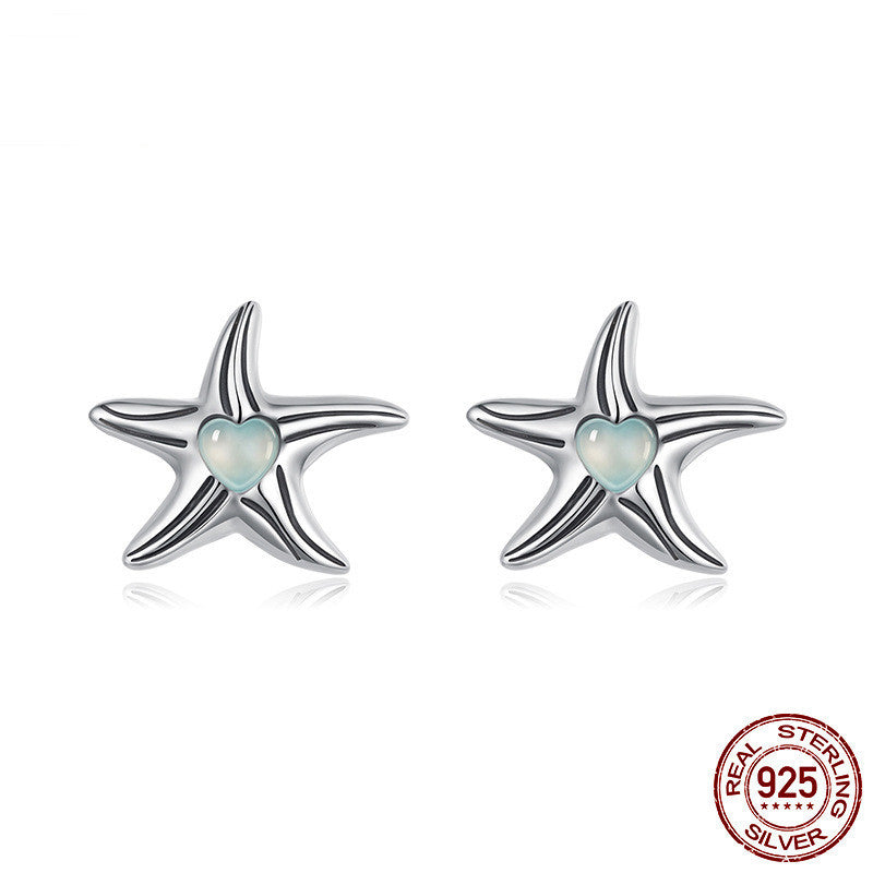 Silver Ziyun Magic Stone Inlaid Starfish Stud Earrings