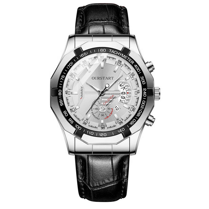 Man Business Casual Fashion Watch Automatic Quartz Movement Leather Band Business Men Watch - Acquisti Online