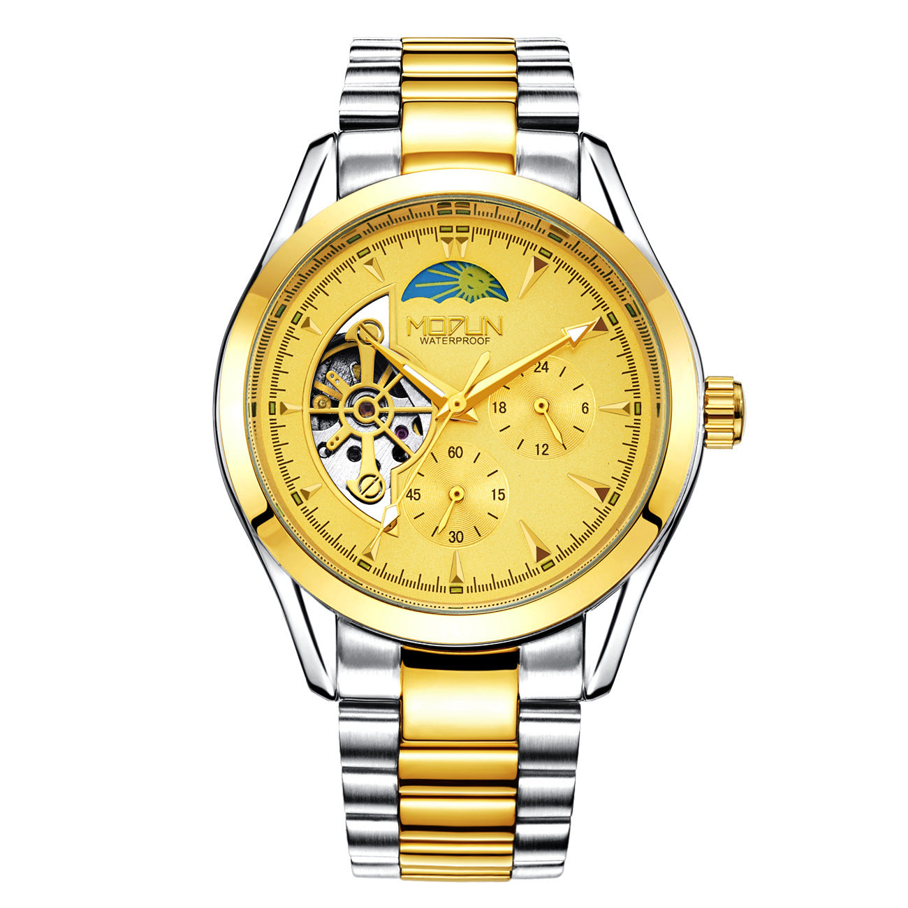 Orologio meccanico automatico da uomo a sei lancette e tre contatori