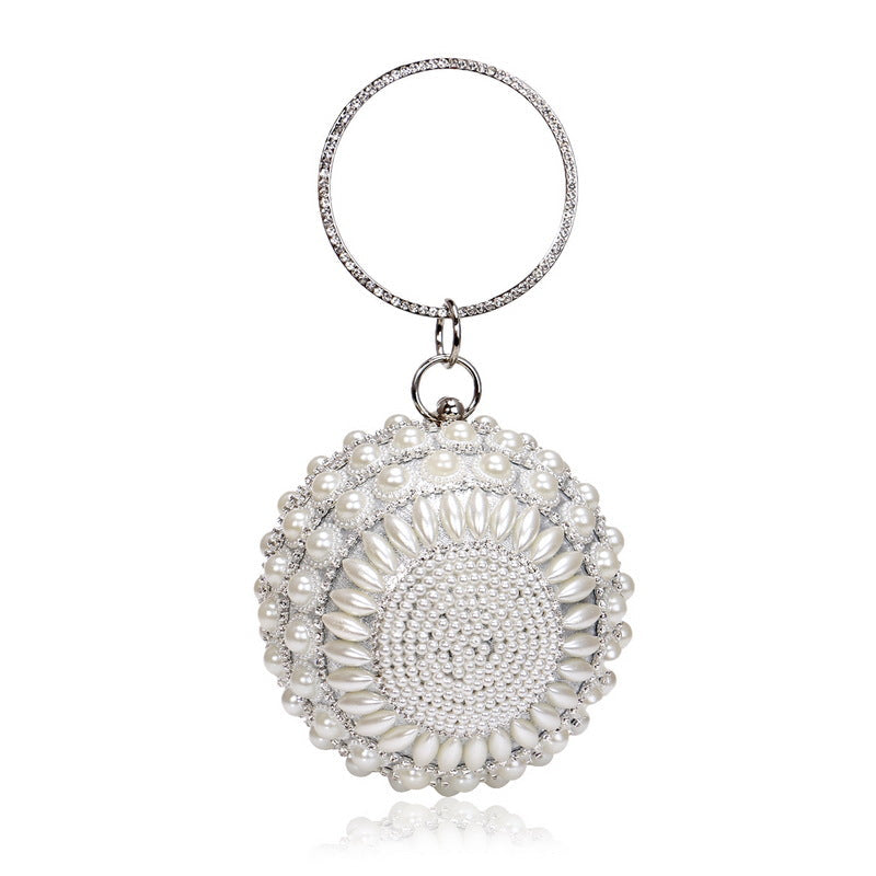 Women Retro Pearl Evening Clutch Bag Women Handheld Round Dress Bag Luxury Beaded Wedding Party Bag Banquet Bags