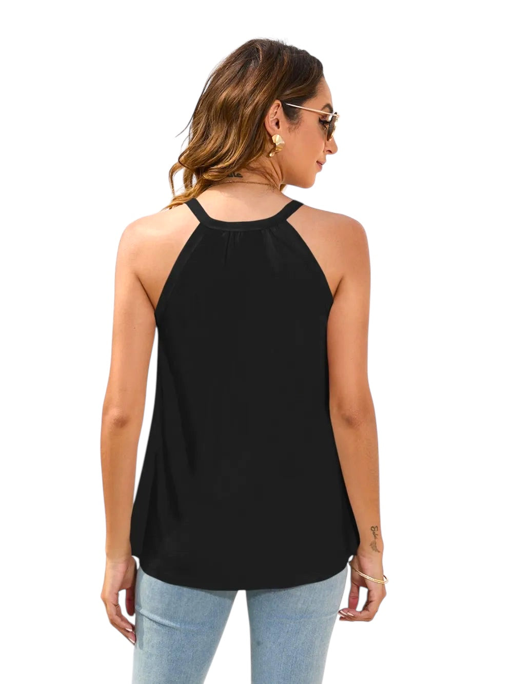Losse, casual T-shirt met ronde hals, mouwloos, kanten top voor dames