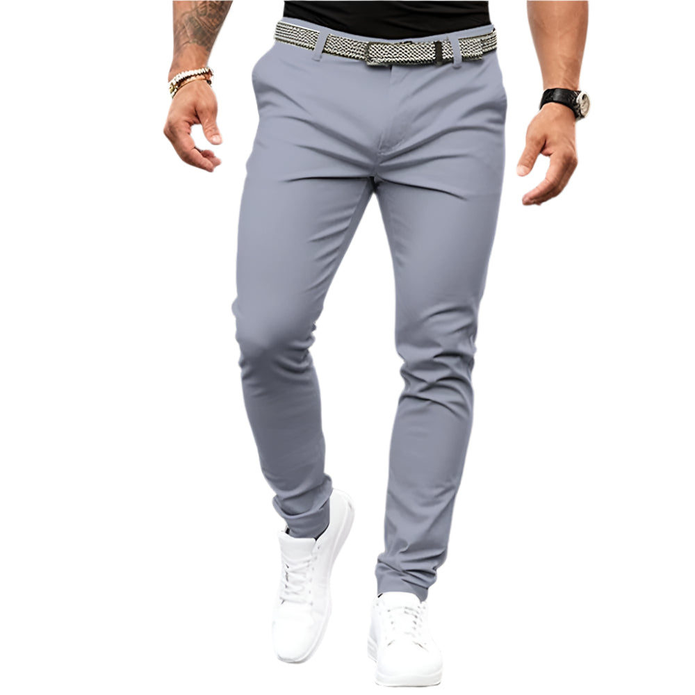 Men's Pure Color Tight Pocket Zipper Business Casual Slim-fitting Pant