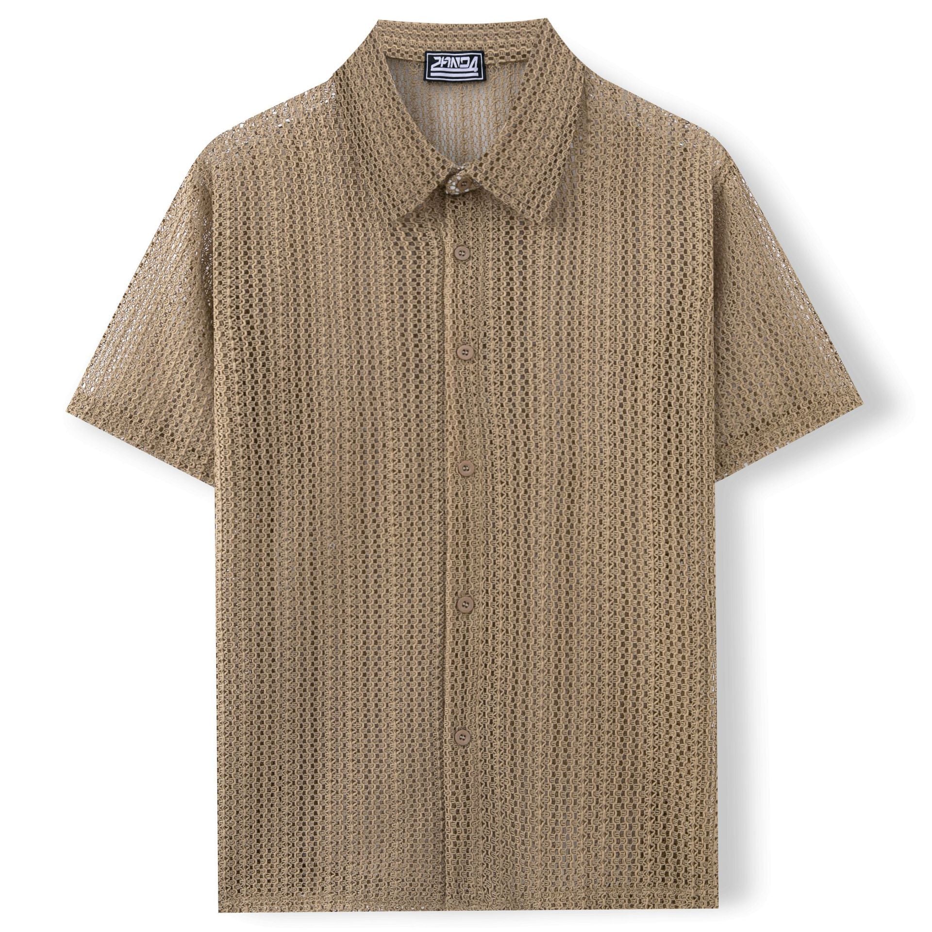 Camicia da uomo casual alla moda a maniche corte in poliestere di alta qualità, vintage, di lusso, con scollo a V, slim fit