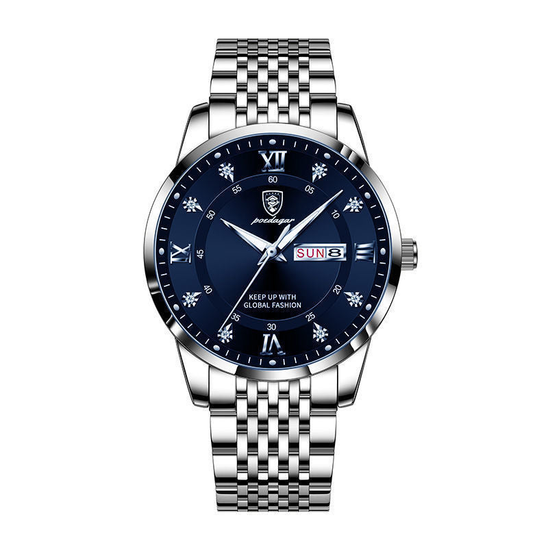 POEDAGAR Koreaanse stijl luxe heren quartzhorloge waterdicht weekdatum quartz roestvrij staal heren polshorloges