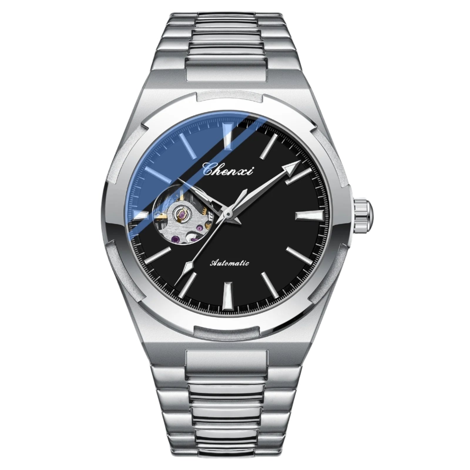 Nuovo orologio da uomo in acciaio inossidabile, meccanico, da polso, sportivo, impermeabile, con movimento automatico.