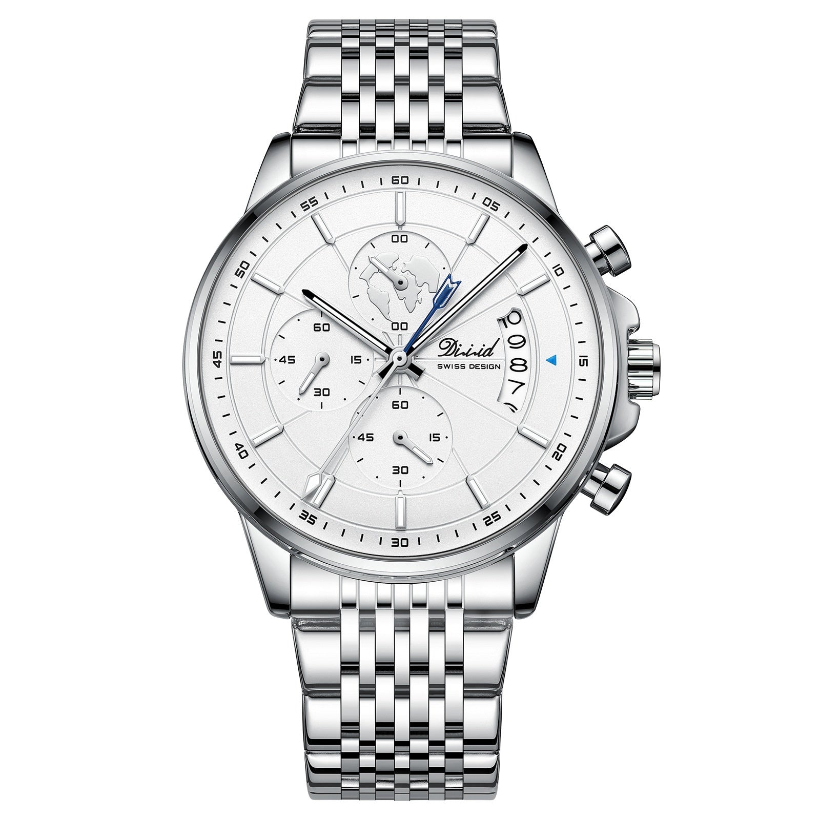 Orologio da uomo meccanico di tendenza, impermeabile, luminoso al quarzo con cinturino in acciaio