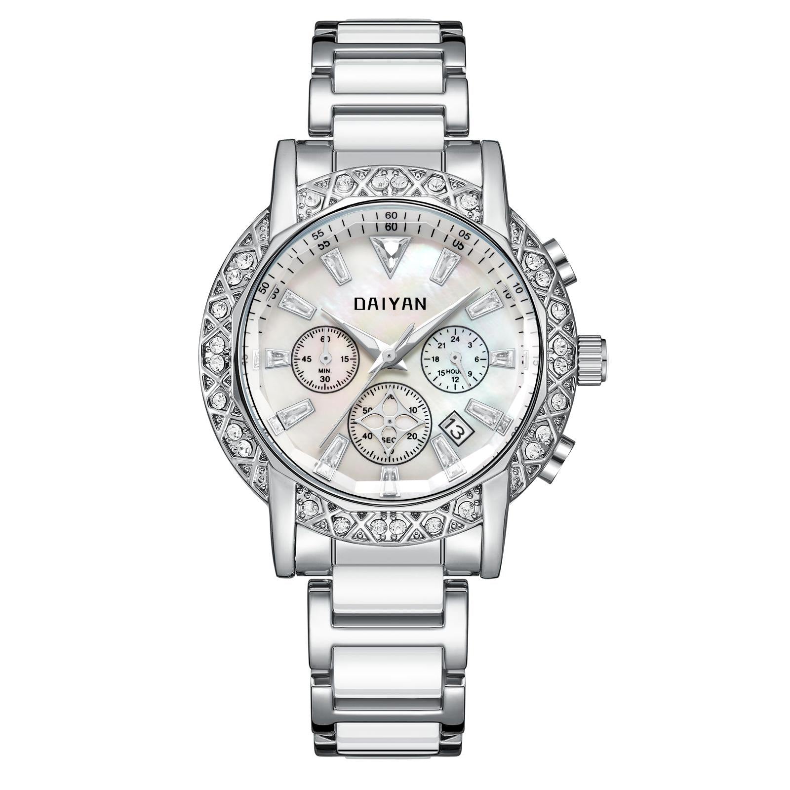Women's Luxury Rhinstone Crafted Stainless Steel Waterproof Quartz Watch Original Leather Women's Quartz Watch - Acquisti Online