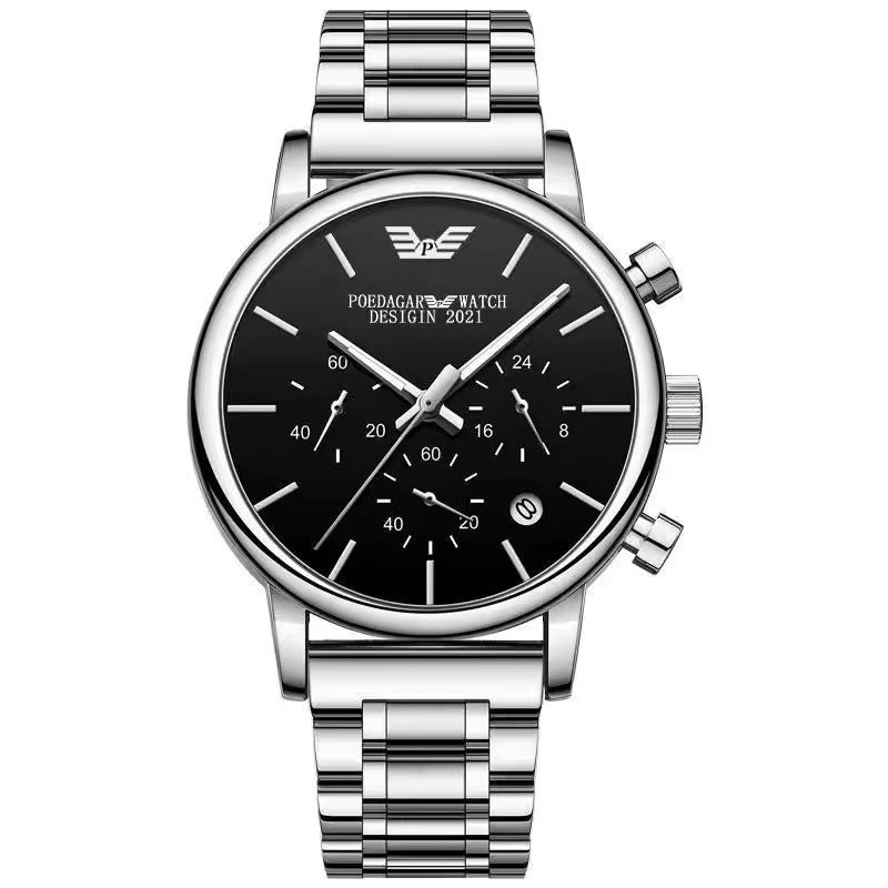 Orologio da uomo casual elegante, multifunzionale, automatico al quarzo, impermeabile, con cinturino in acciaio