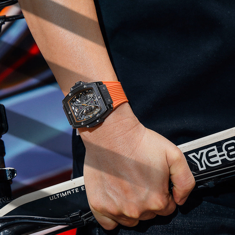 MEGIR Fashion Sports Watch Black Silicone Strap for Men Military Waterproof Analog Quartz Wrist Watch with Tonneau Dial Luminous Sports Watch