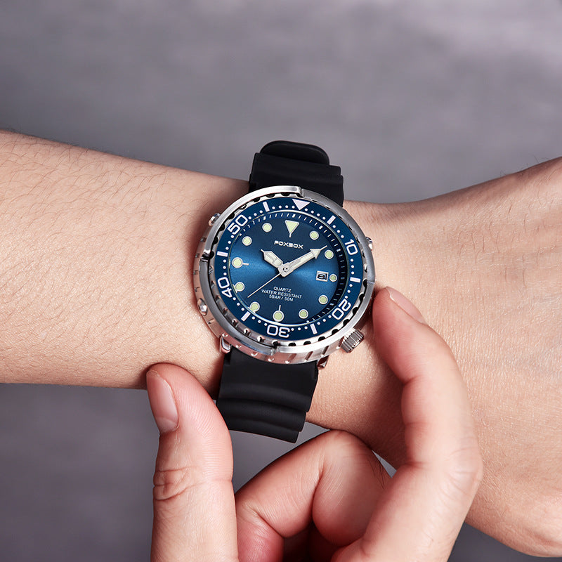 Orologio da uomo Foxbox alla moda con movimento al quarzo automatico, calendario luminoso, personalizzato, classico, a tre lancette, impermeabile