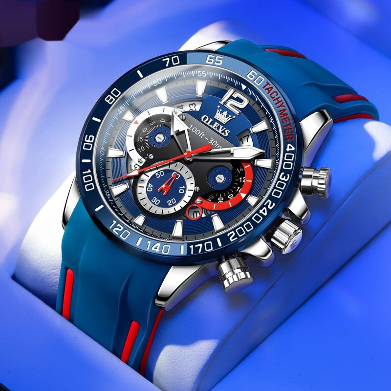 OLEVS Brand Multifunctional Waterproof Luminous Men Quartz Watch Silicone Band Multi-function Luminous Quartz Watch