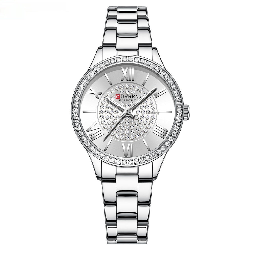 CURREN Top Brand Fashion Women's Quartz Watches Stainless Steel Band Rhinestone Women Quartz Wristwatch