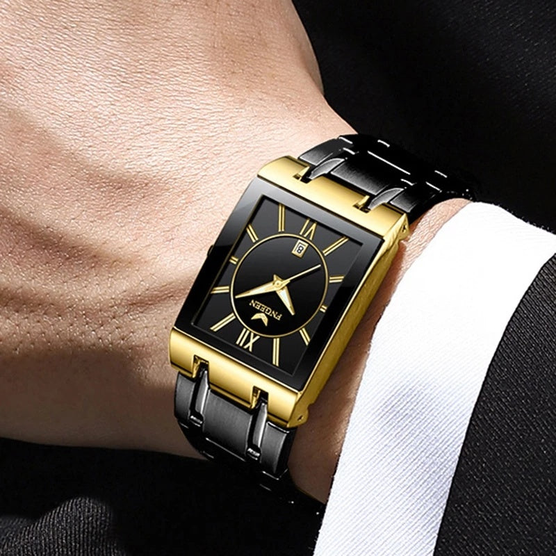 Men's Square Waterproof Band Calendar Quartz Watch