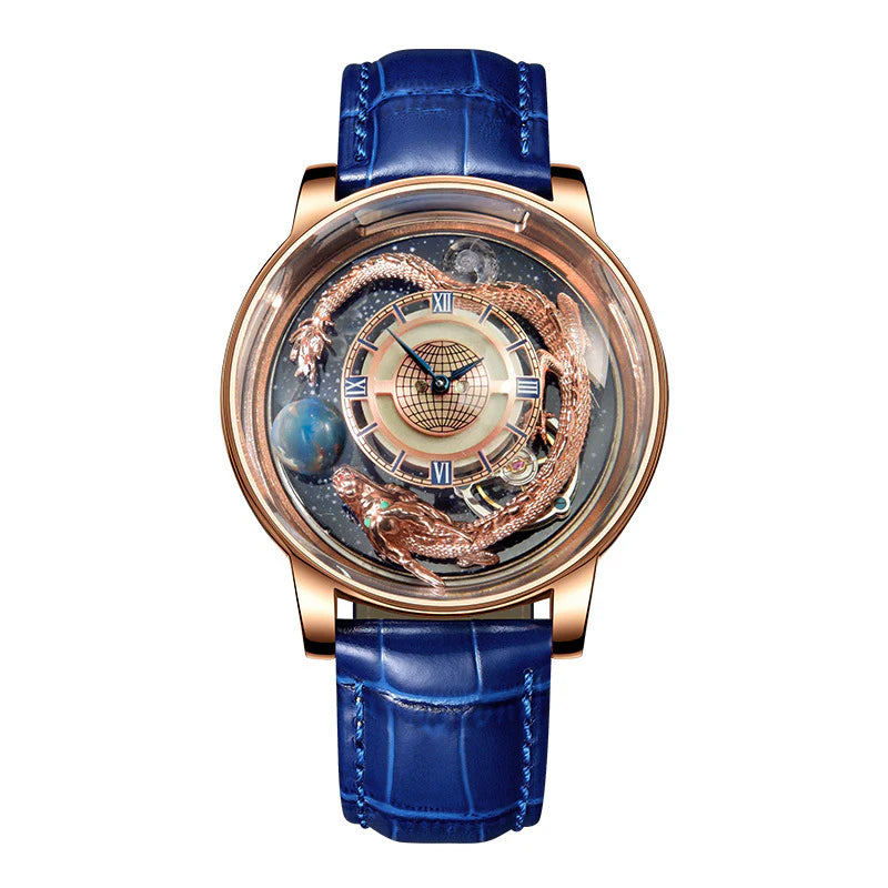 PINDU DESIGN Orologio da uomo 46 mm, di alta qualità, con quadrante girevole in oro, tema terra, al quarzo, Montre Homme Jacob Relogio P6532