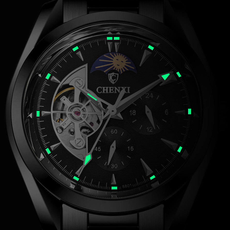 Orologio meccanico automatico da uomo impermeabile con sole, luna e stelle