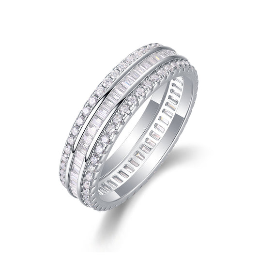 Three Row Diamond Ring Luxury Fashion Set Moissanite Silver Ring