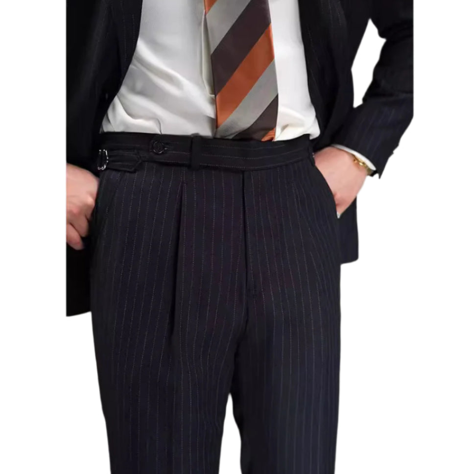 Men's Fashionable Casual Formal Pants Wool Blended Single Pleated Striped Suit Business Casual Formal Men's Pants