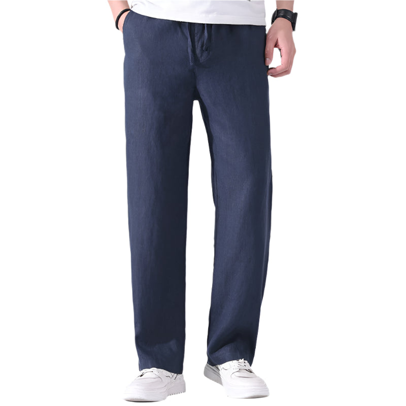Men's Fashionable Casual Straight Wide Fashion Loose Sports Elastic Trousers Mid waist Thin Linen Men's Casual Trousers