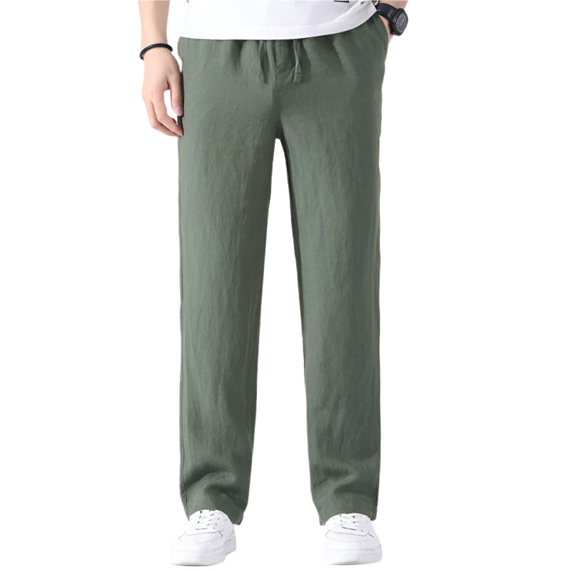 Men's Fashionable Casual Straight Wide Fashion Loose Sports Elastic Trousers Mid waist Thin Linen Men's Casual Trousers
