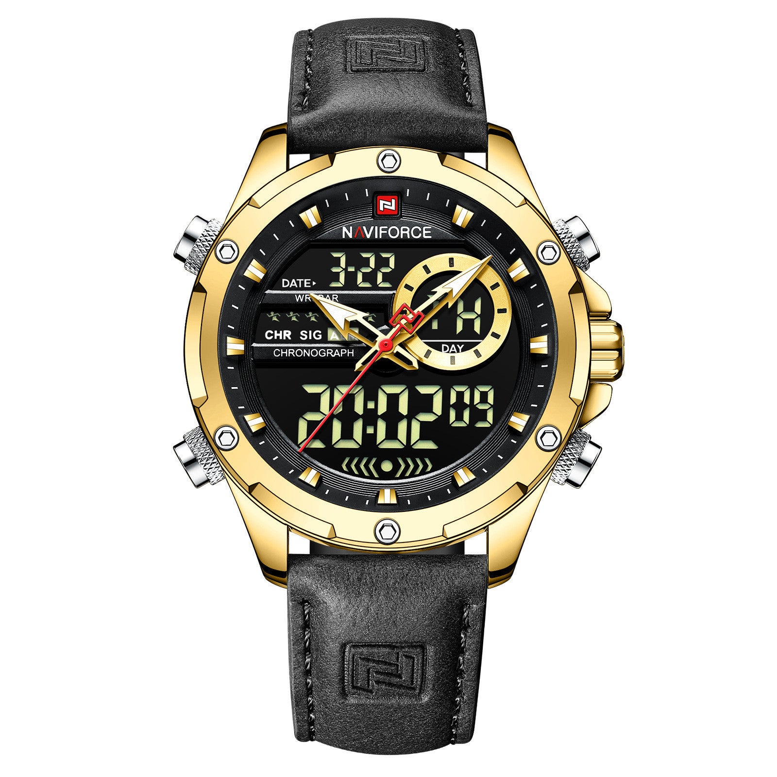 NAVIFORCE Men's Seiko Movement Quartz Watches Chronograph Casual Luminous Leather Strap Men's Quartz Wrist Watch