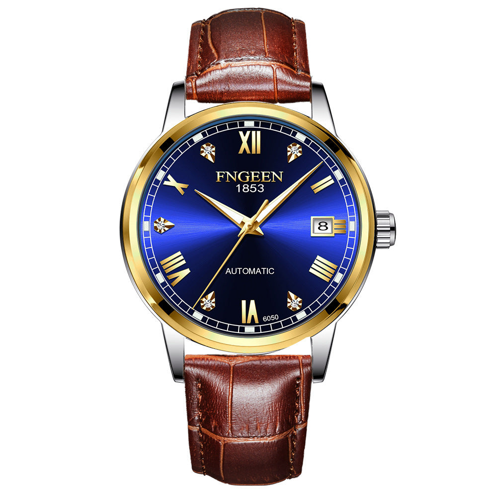 FNGEEN Top Brand Luxury Fashion Green Mechanical Watch for Men Stainless Steel Waterproof Sports Automatic Calendar Men's Watch - Acquisti Online