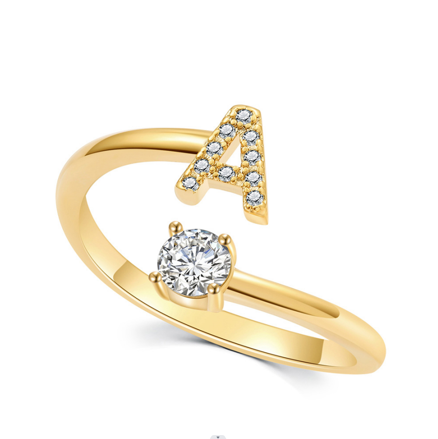 Luxe damesring van 925 sterling zilver, verstelbare ring met diamanten en zirkonia, initialen, open verlovingsring voor dames