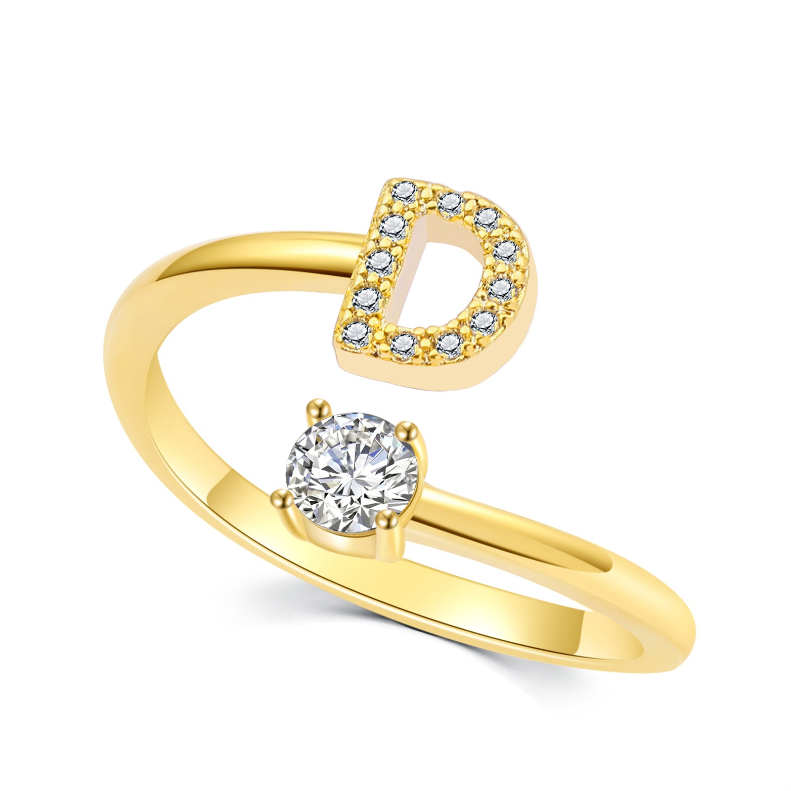 Luxe damesring van 925 sterling zilver, verstelbare ring met diamanten en zirkonia, initialen, open verlovingsring voor dames