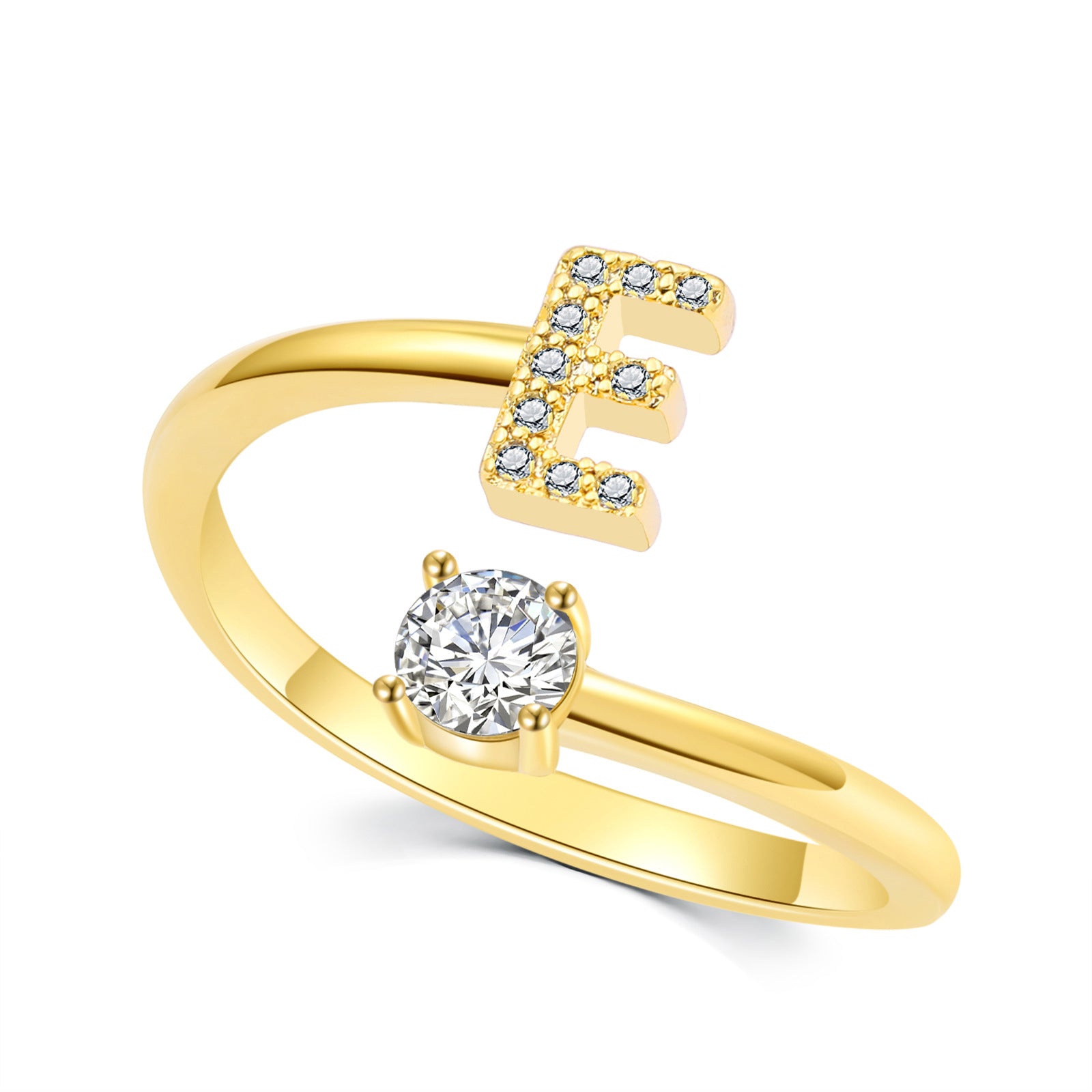 Luxe damesring van 925 sterling zilver, verstelbare ring met diamanten en zirkonia, initialen, open verlovingsring voor dames