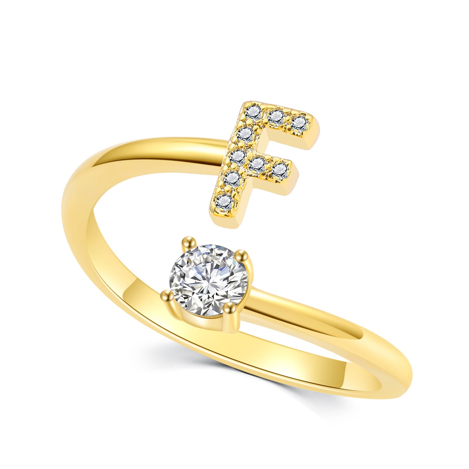 Luxe damesring van 925 sterling zilver, verstelbare ring met diamanten en zirkonia, initialen, open verlovingsring voor dames