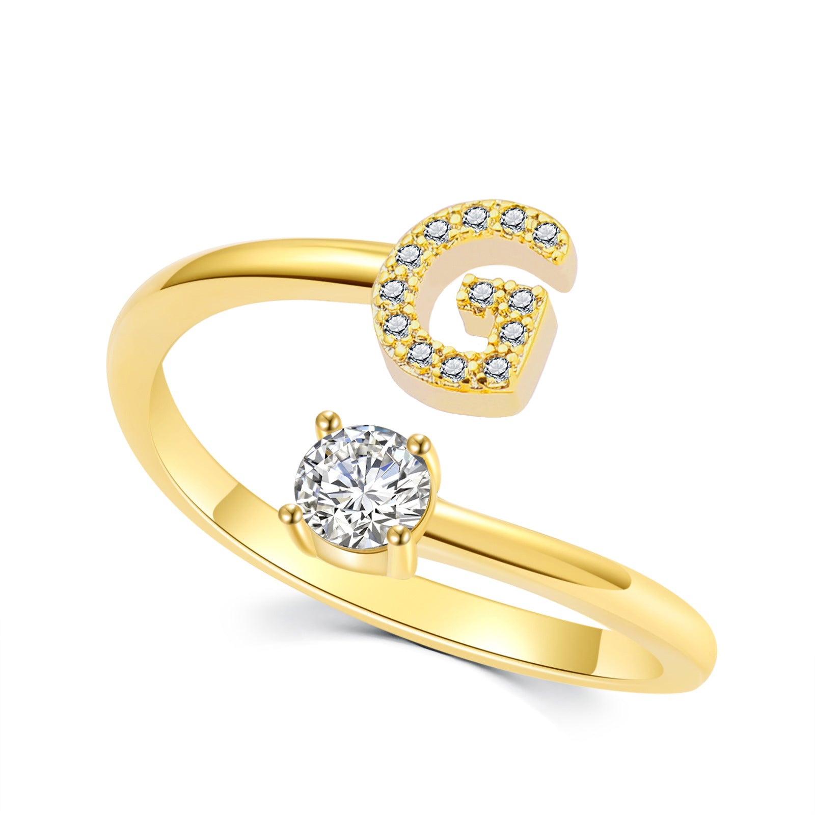 Luxe damesring van 925 sterling zilver, verstelbare ring met diamanten en zirkonia, initialen, open verlovingsring voor dames