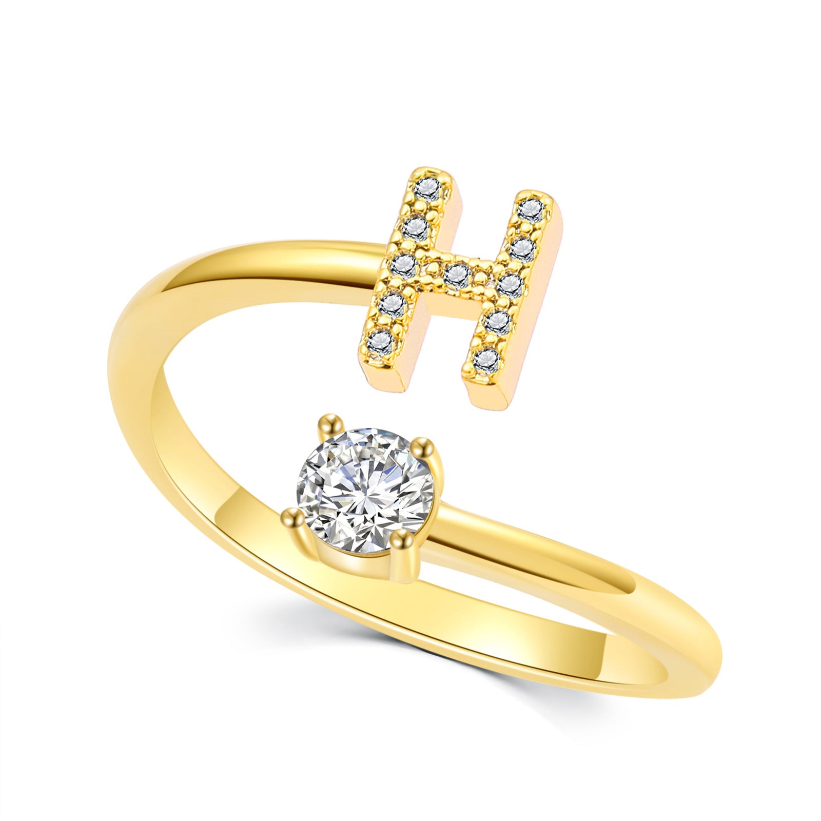 Luxe damesring van 925 sterling zilver, verstelbare ring met diamanten en zirkonia, initialen, open verlovingsring voor dames