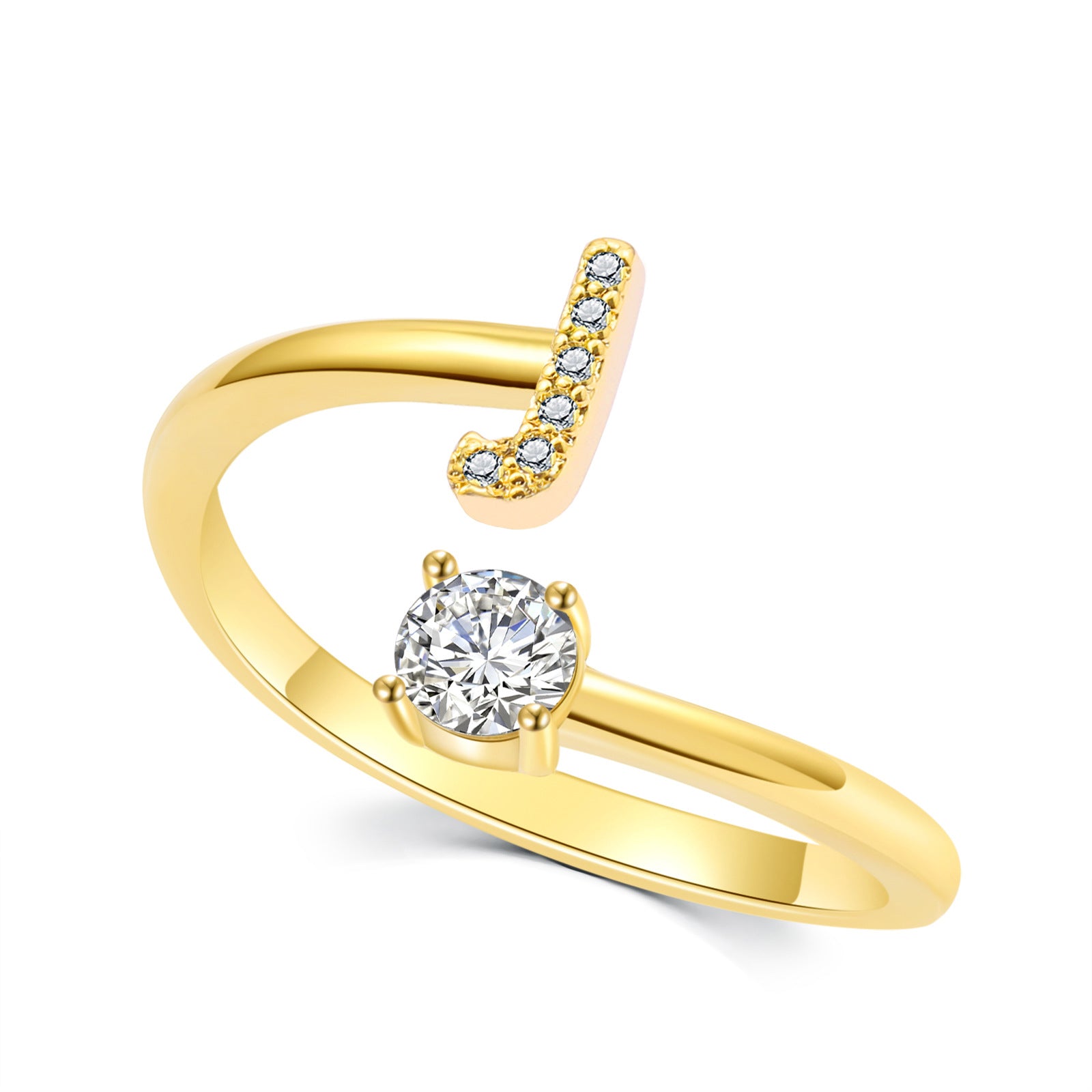 Luxe damesring van 925 sterling zilver, verstelbare ring met diamanten en zirkonia, initialen, open verlovingsring voor dames
