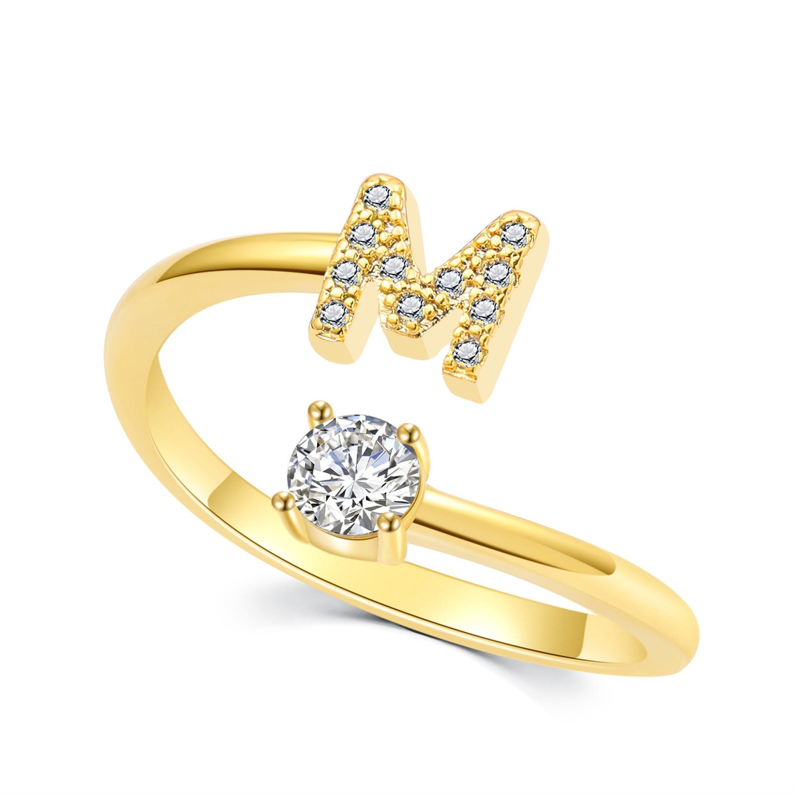 Luxe damesring van 925 sterling zilver, verstelbare ring met diamanten en zirkonia, initialen, open verlovingsring voor dames