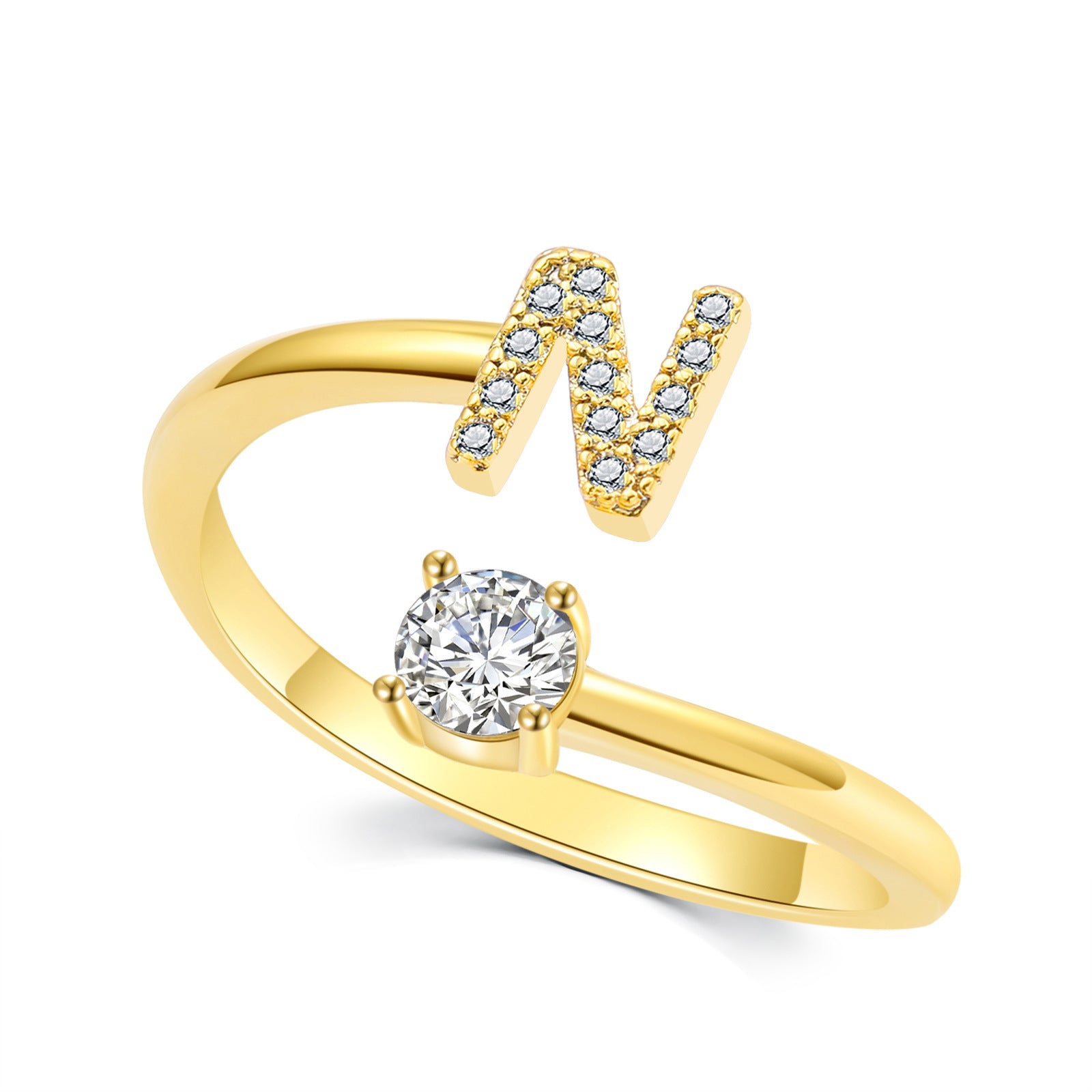 Luxe damesring van 925 sterling zilver, verstelbare ring met diamanten en zirkonia, initialen, open verlovingsring voor dames