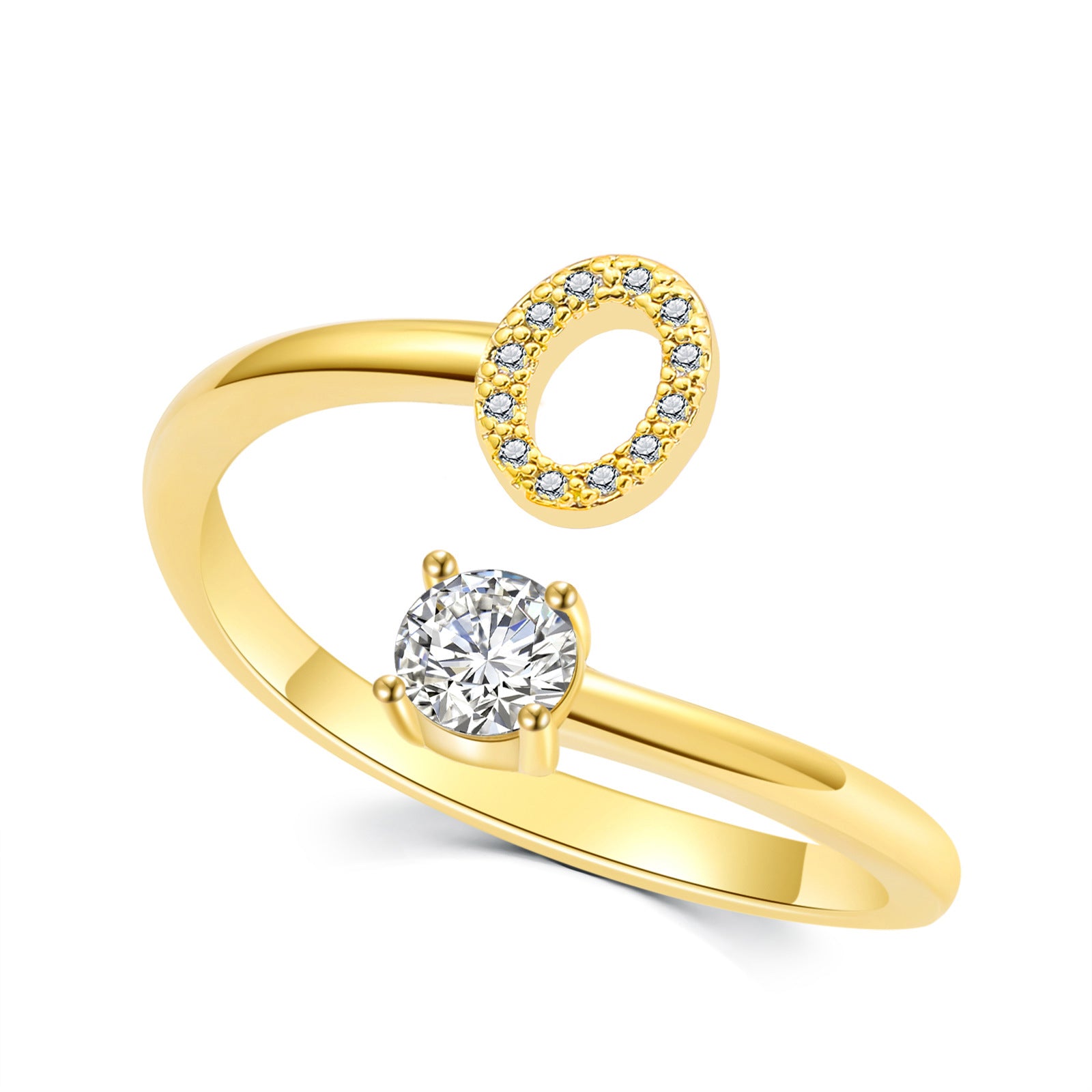 Luxe damesring van 925 sterling zilver, verstelbare ring met diamanten en zirkonia, initialen, open verlovingsring voor dames