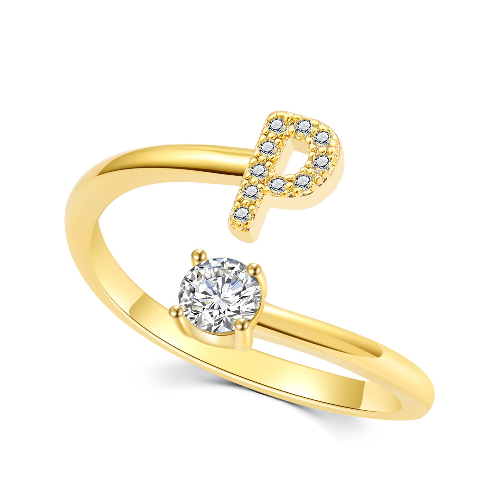 Luxe damesring van 925 sterling zilver, verstelbare ring met diamanten en zirkonia, initialen, open verlovingsring voor dames