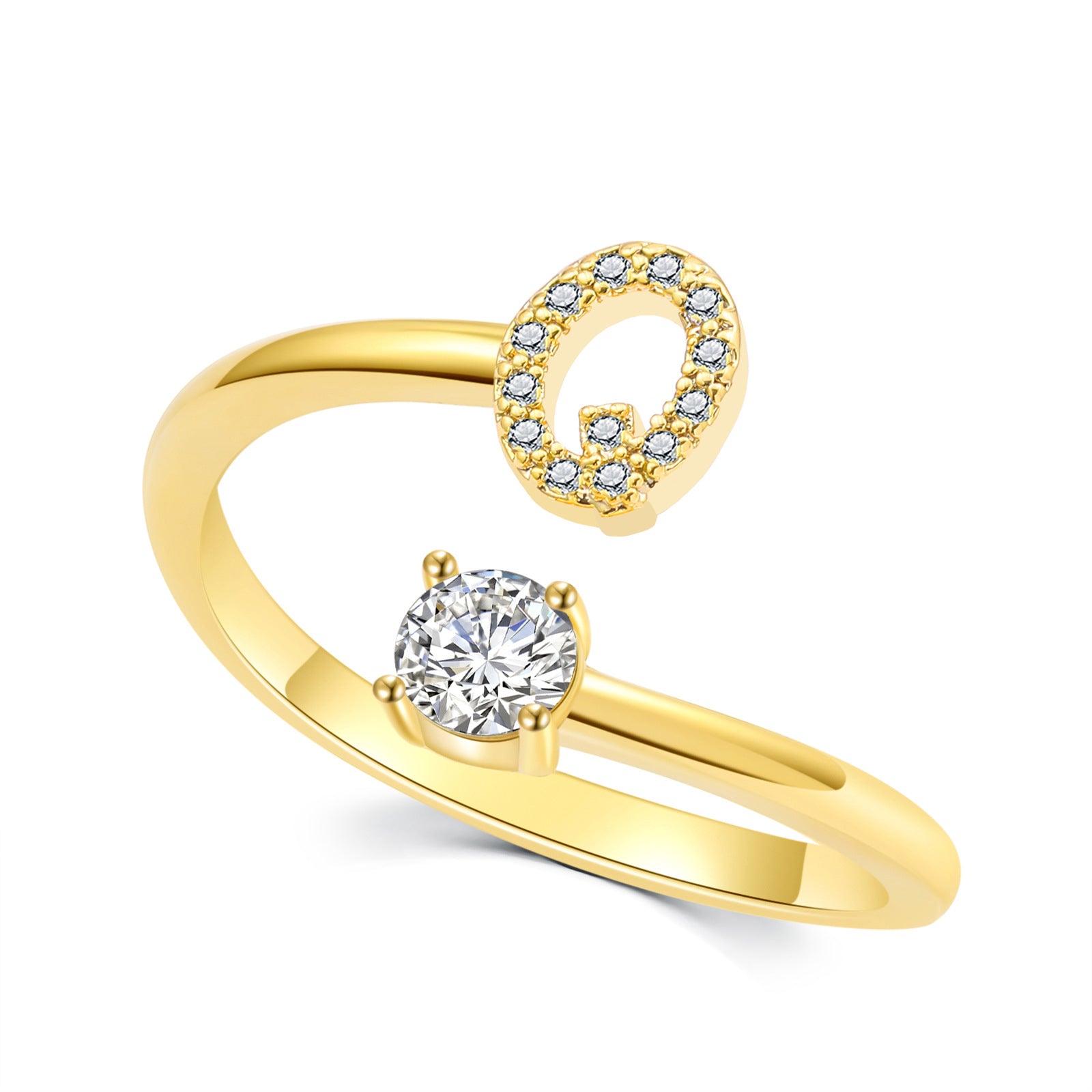Luxe damesring van 925 sterling zilver, verstelbare ring met diamanten en zirkonia, initialen, open verlovingsring voor dames
