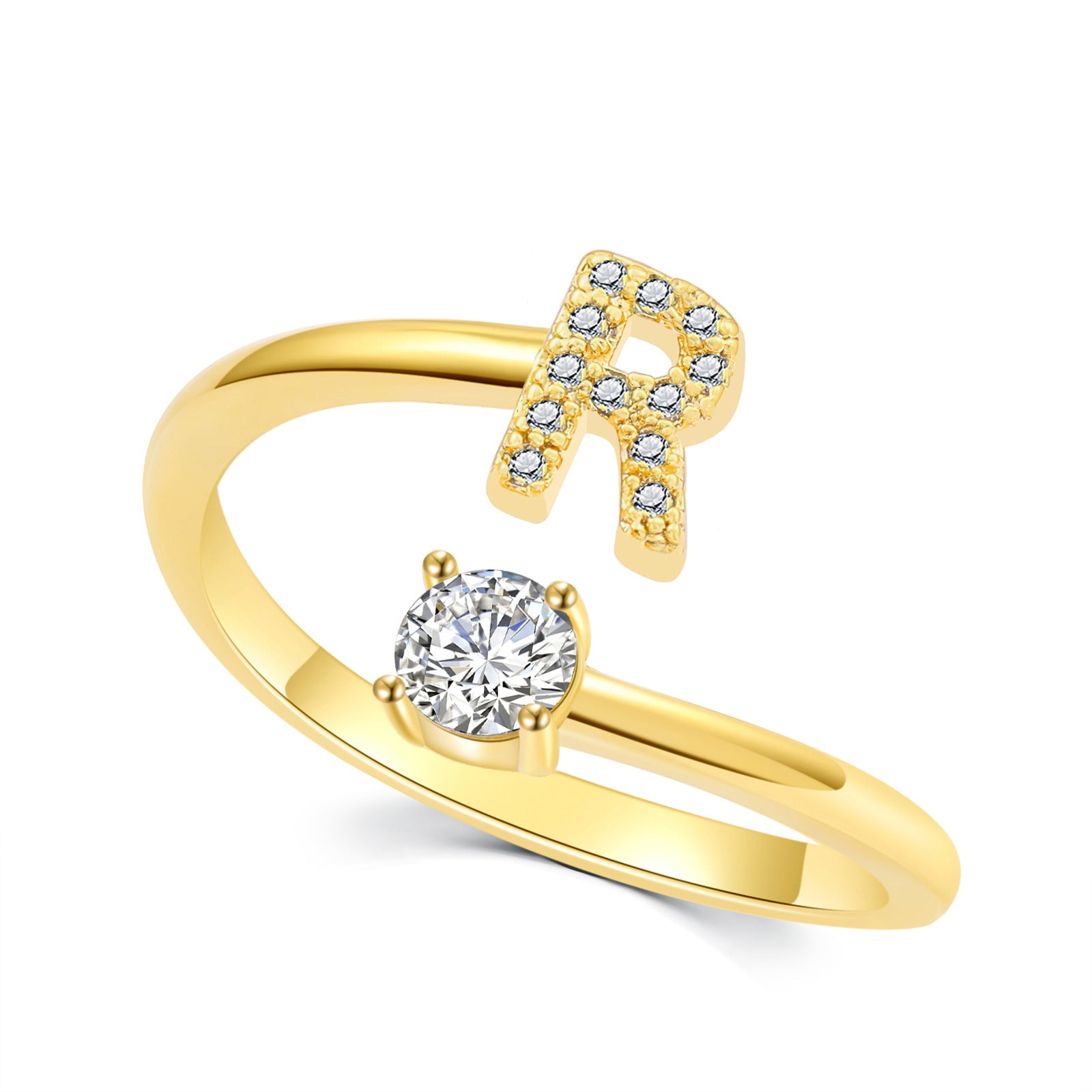 Luxe damesring van 925 sterling zilver, verstelbare ring met diamanten en zirkonia, initialen, open verlovingsring voor dames