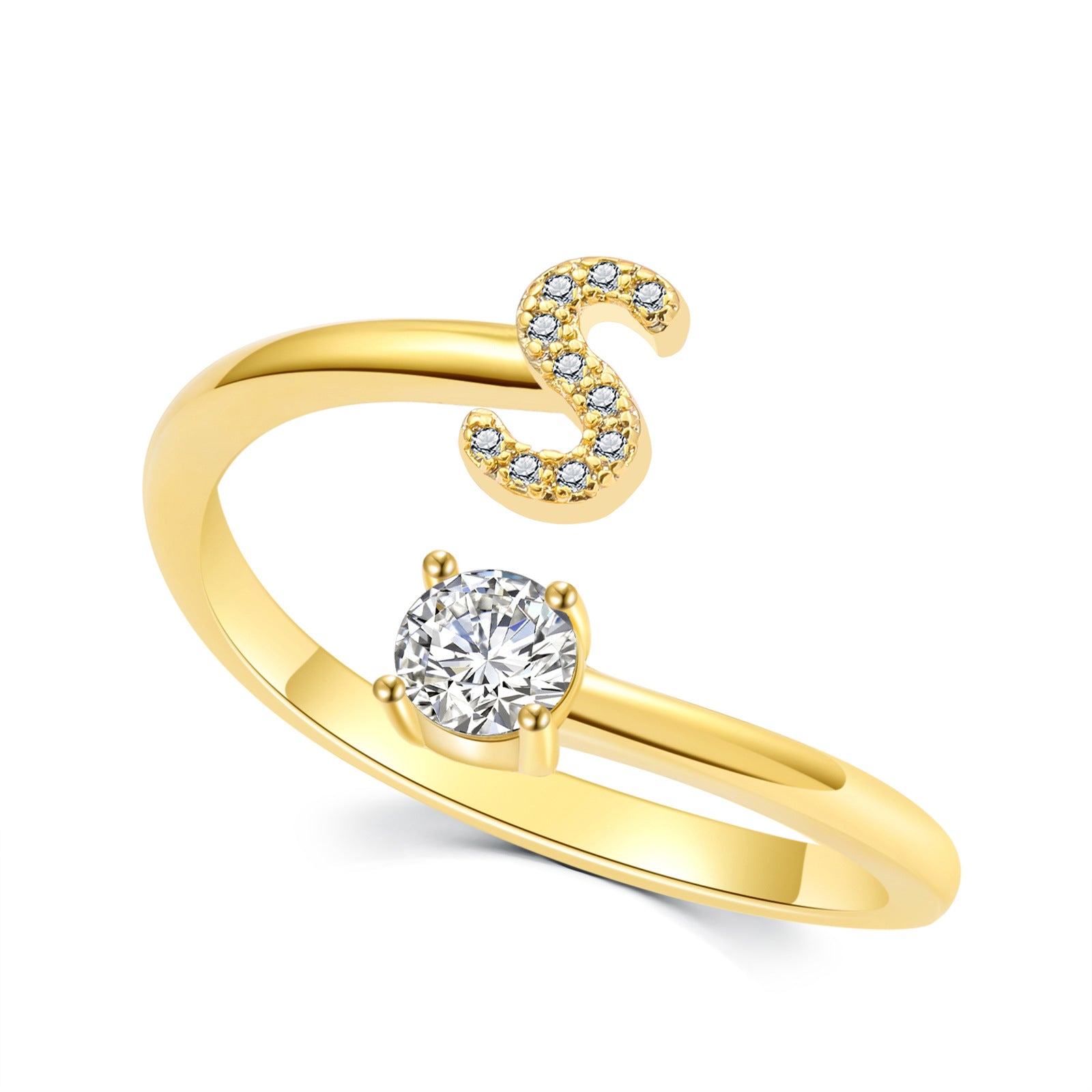 Luxe damesring van 925 sterling zilver, verstelbare ring met diamanten en zirkonia, initialen, open verlovingsring voor dames