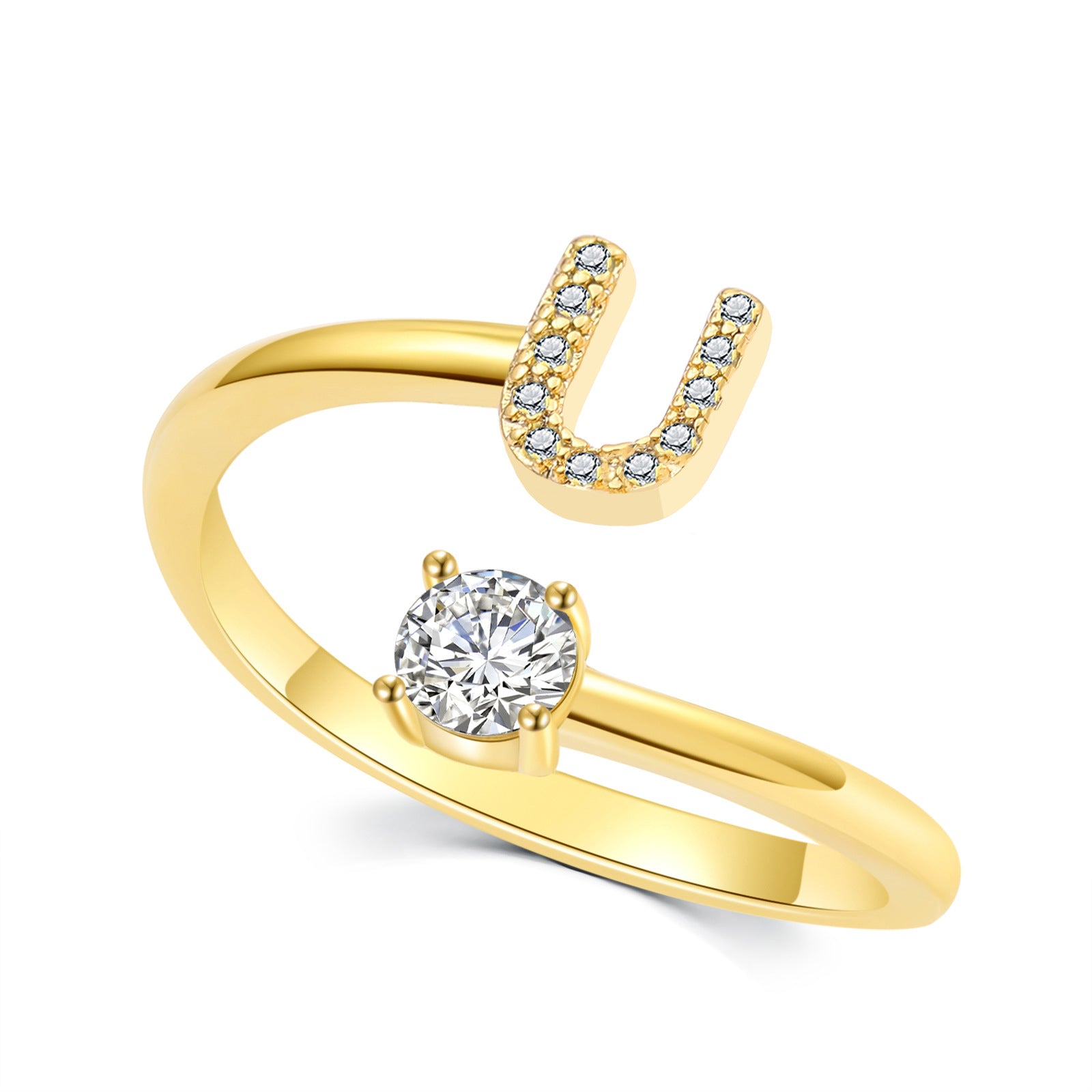 Luxe damesring van 925 sterling zilver, verstelbare ring met diamanten en zirkonia, initialen, open verlovingsring voor dames