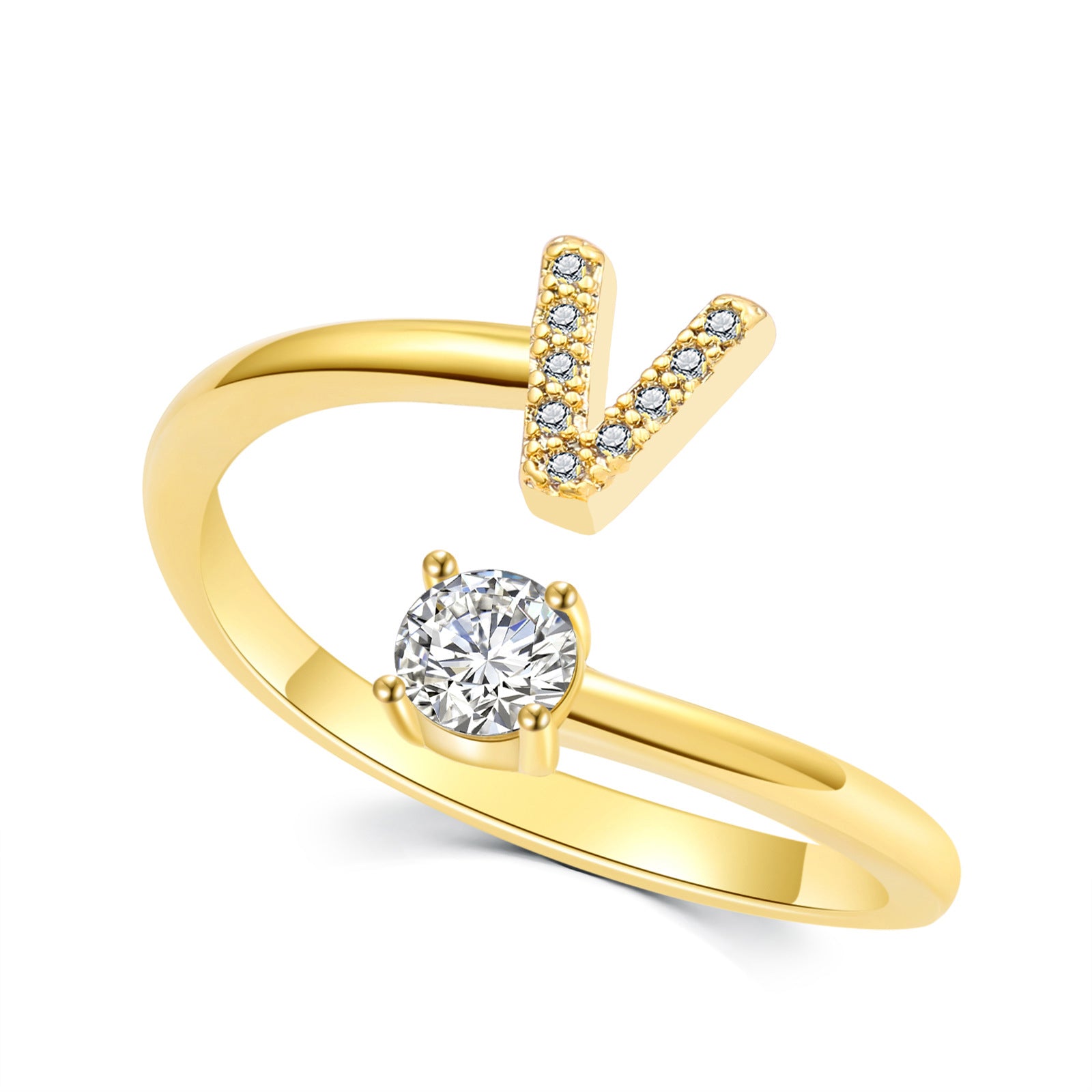 Luxe damesring van 925 sterling zilver, verstelbare ring met diamanten en zirkonia, initialen, open verlovingsring voor dames