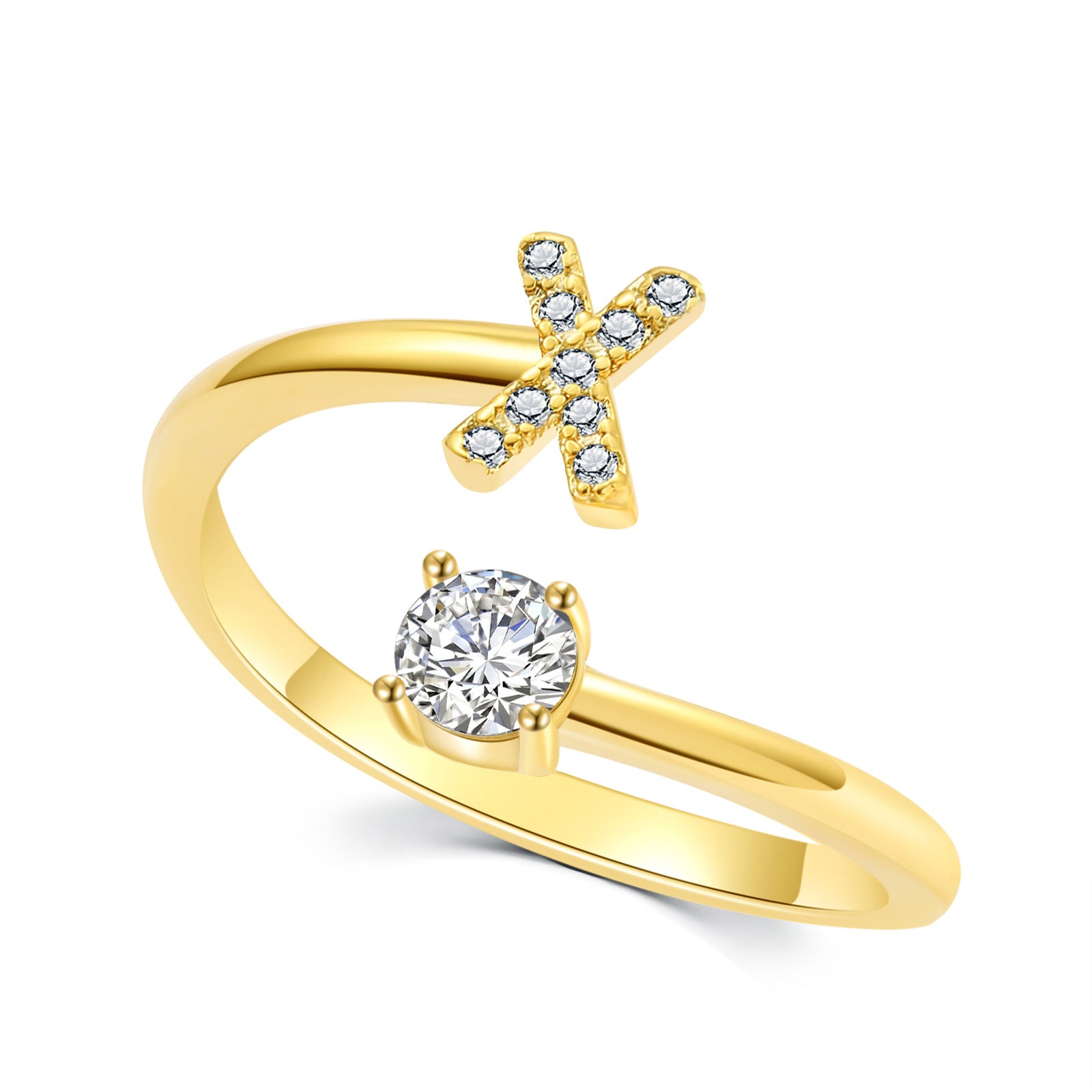 Luxe damesring van 925 sterling zilver, verstelbare ring met diamanten en zirkonia, initialen, open verlovingsring voor dames