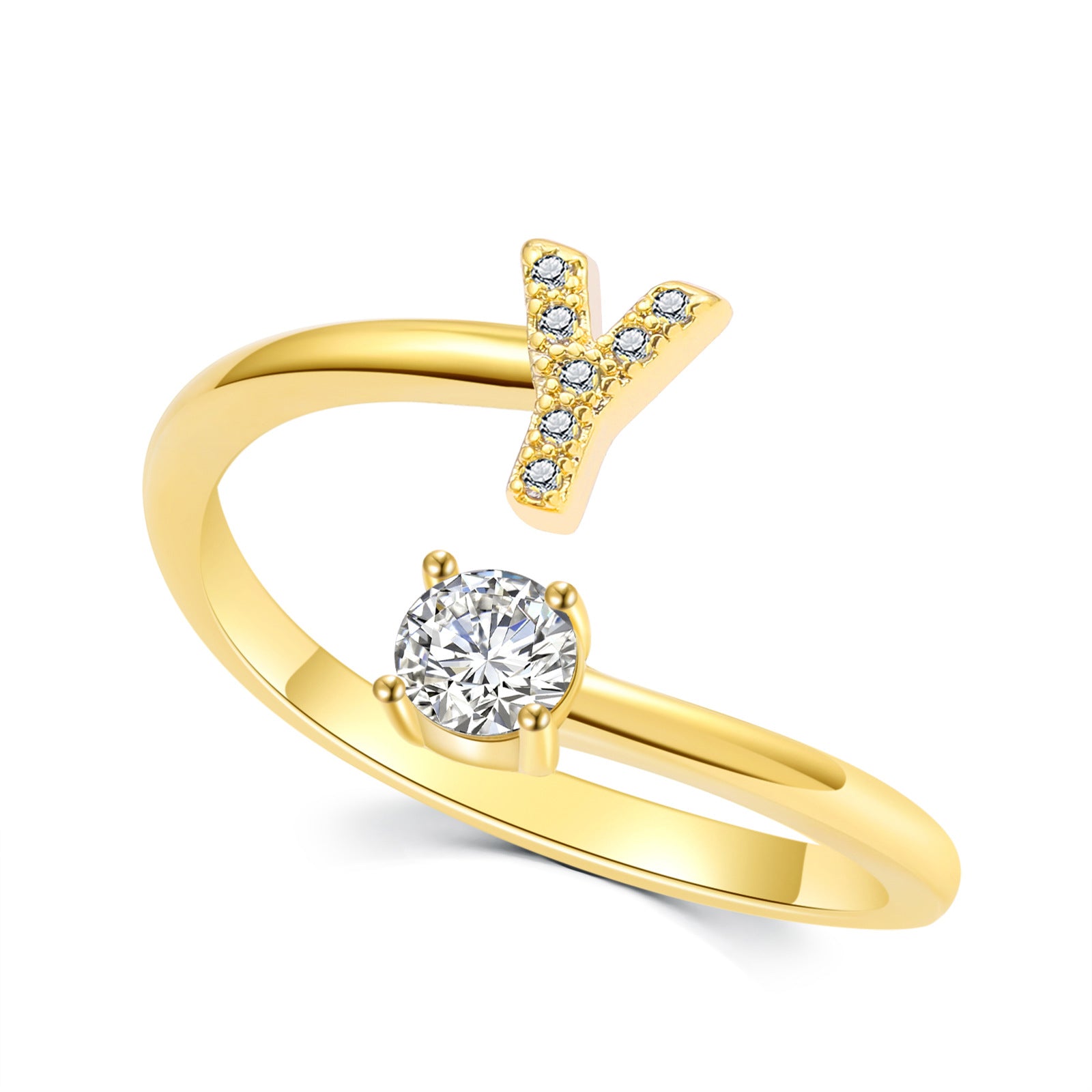 Luxe damesring van 925 sterling zilver, verstelbare ring met diamanten en zirkonia, initialen, open verlovingsring voor dames