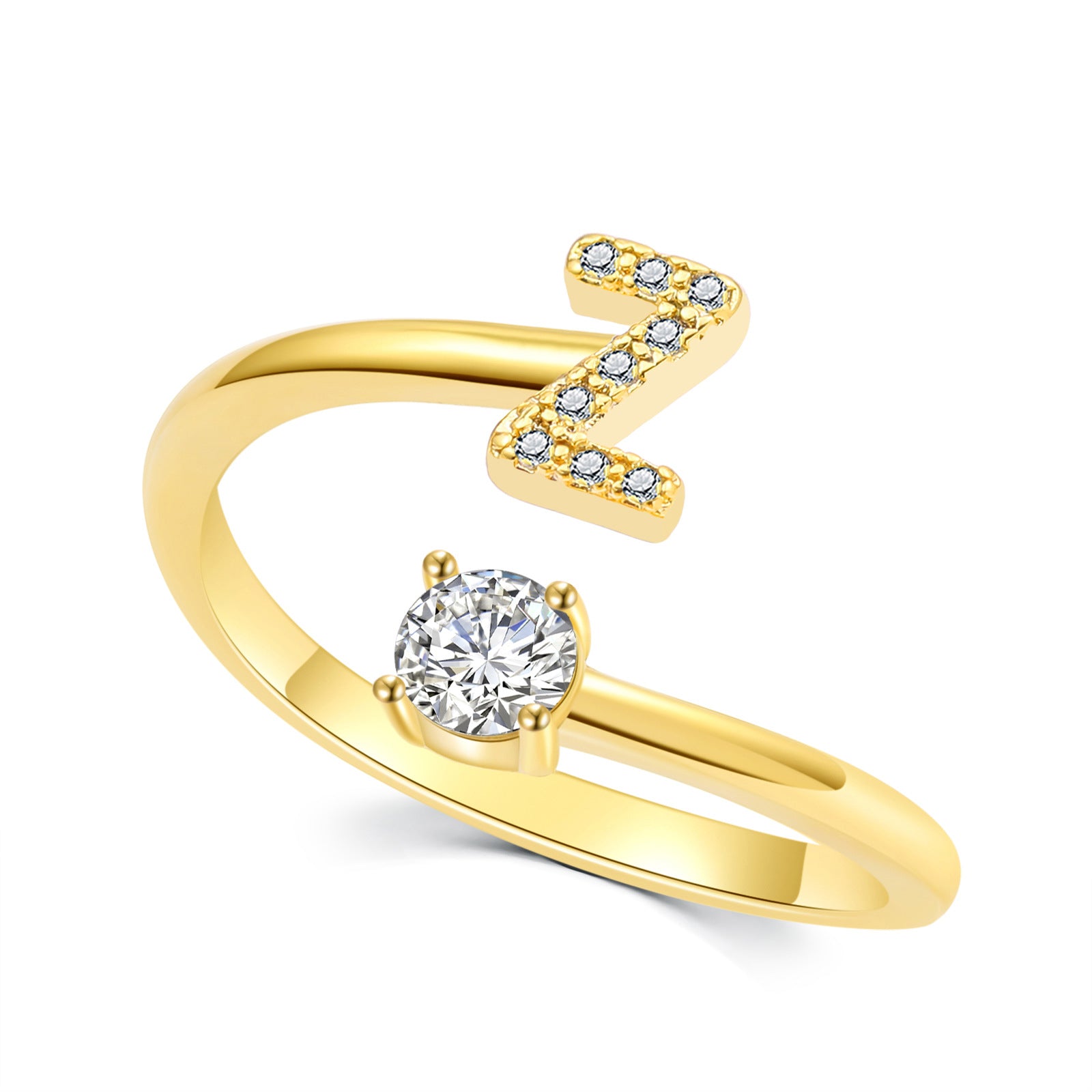 Luxe damesring van 925 sterling zilver, verstelbare ring met diamanten en zirkonia, initialen, open verlovingsring voor dames