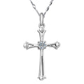 Women Fashionable Necklace 925 Sterling Silver Platinum Plated Zirconia Cross Nacklaces High Quality Women Necklace