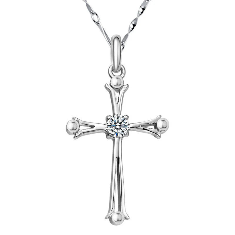 Women Fashionable Necklace 925 Sterling Silver Platinum Plated Zirconia Cross Nacklaces High Quality Women Necklace