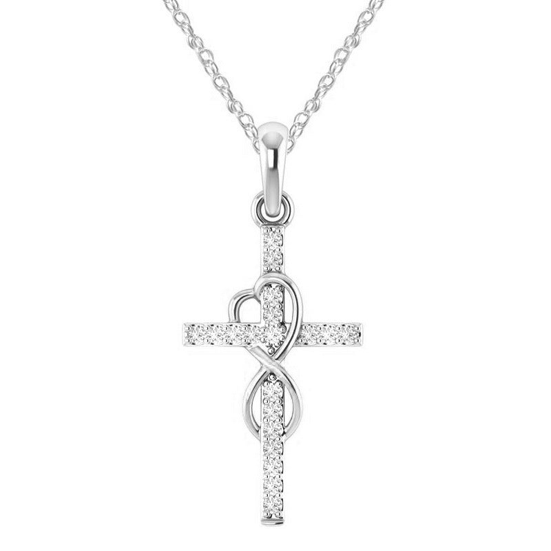 Collana con croce a forma di cuore in zircone benedetto da donna 