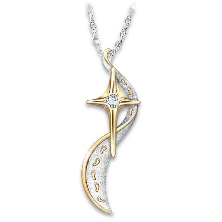 Fashion New Women's Cross Footprint Pendant Necklace